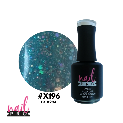 NAIL PRO Esmalte Permanente X196 (ex294) Turquesa azul glitter