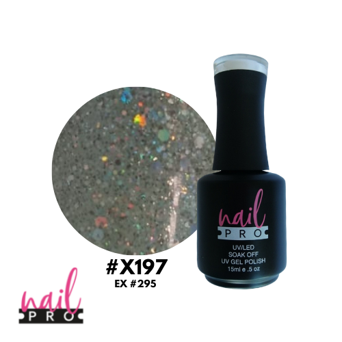 NAIL PRO Esmalte Permanente X197 (ex295) Plateado verdoso con glitter holo