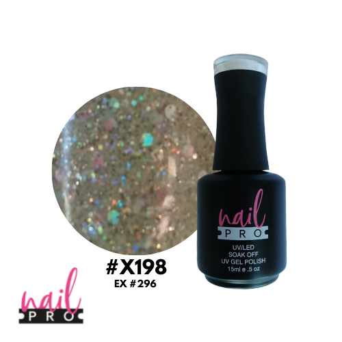 NAIL PRO Esmalte Permanente X198 (ex296) Plateado verdoso con glitter holo