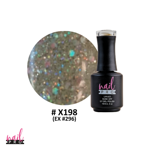 NAIL PRO Esmalte Permanente X198 (ex296) Plateado verdoso con glitter holo