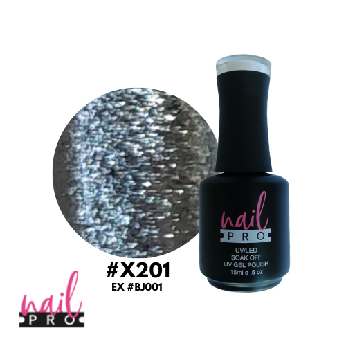 NAIL PRO Esmalte Permanente X201 (exBJ001) Plateado glitter intenso