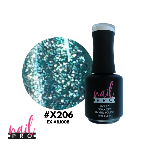 NAIL PRO Esmalte Permanente X206 (exBJ008) Turquesa glitter intenso