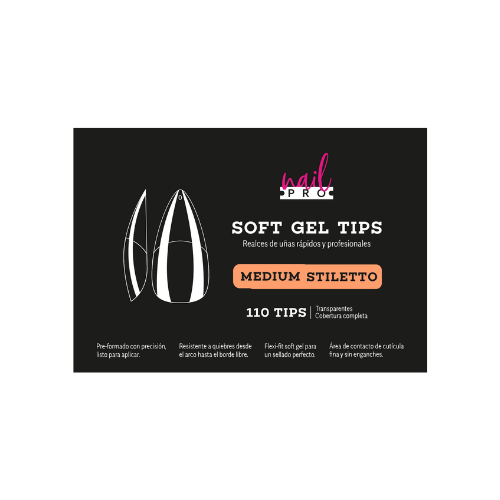 NAIL PRO TIPS SOFT GEL MEDIUM STILETTO 110U (PRE-LIMADOS)